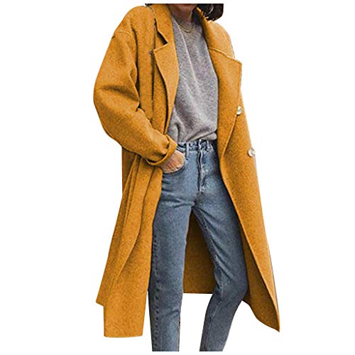 Langer Trenchcoat Damen Windbreaker Damen übergangsjacke Klassische Windjacke Jacke Mantel Damen Zweireiher Mantel Damen Winterjacke Damen Wollmantel Einfarbig Rever Mantel Damen (Yellow, XXXXXL) von HolAngela