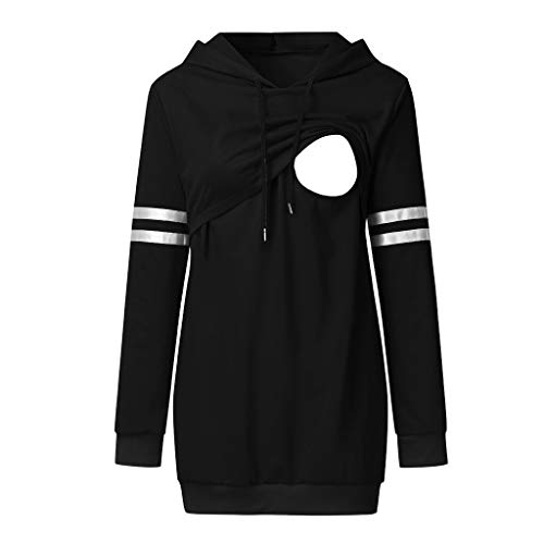 Stillshirt Umstandsmode Kapuzenpullover Still Sweatshirt Damen Stillen Hoodie Umstandspullover Langarm Umstandsmode Jacke Stillpullover Stilloberteil Langarm Stillen Shirt Schwangere Pflege (Black, M) von HolAngela