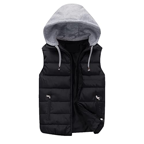 Weste Herren Elegant mit Kapuze Leicht Sport Ärmellose Weste Herrenwesten Freizeit Outdoor Laufweste Weste Winter Ärmellos Daunenweste Steppweste mit Reißverschluss Sweatjacken mit Taschen von HolAngela