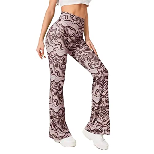 Yogahose Damen Boho Strandhose Hippie Blumen Schlaghose Weites Bein Palazzo Sommerhose Elegant High Waist Bootcut Freizeithose Caprihose Elastische Taille Yogahose Blickdicht Freizeithose (Grey, M) von HolAngela