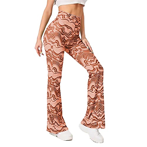 Yogahose Damen Boho Strandhose Hippie Blumen Schlaghose Weites Bein Palazzo Sommerhose Elegant High Waist Bootcut Freizeithose Caprihose Elastische Taille Yogahose Blickdicht Freizeithose Damen (A, M) von HolAngela