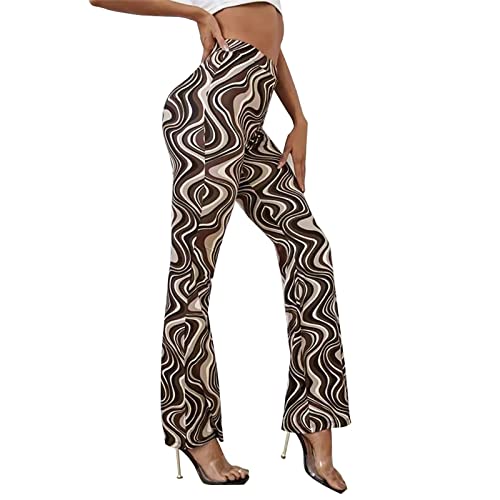 Yogahose Damen Boho Strandhose Hippie Blumen Schlaghose Weites Bein Palazzo Sommerhose Elegant High Waist Bootcut Freizeithose Caprihose Elastische Taille Yogahose Blickdicht Freizeithose Damen (B, S) von HolAngela