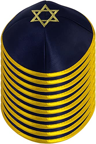 HolYudaica 10 Stück Hq Satin-Kippah mit silberfarbener / goldener Schnur und Davidstern, für Männer und Jungen, Yamaka Hut aus Israel, Kippot Bulk (Blaugold) von HolYudaica