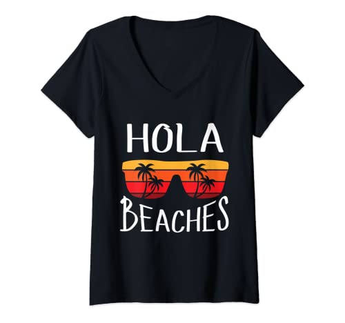 Damen Hola Beaches Lustiger und niedlicher Sommerurlaub Strand Spruch T-Shirt mit V-Ausschnitt Damen Hola Beaches Lustiger und niedlicher Sommerurlaub Strand Spruch T-Shirt mit V-Ausschnitt von Hola Beaches Summer Vacation Beach Apparel Co