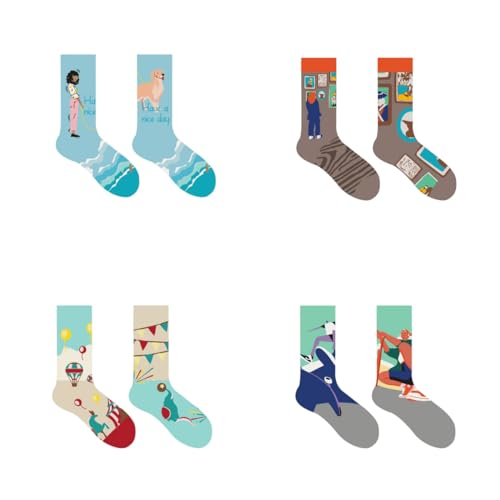 Hola Olivia Lustige Socken damen bunte baumwolle socken mit motive sneaker socken bunte für frauen 4 Paar witzige damen socken (36-43, 2# 4Pair - kunstmotive) von Hola Olivia