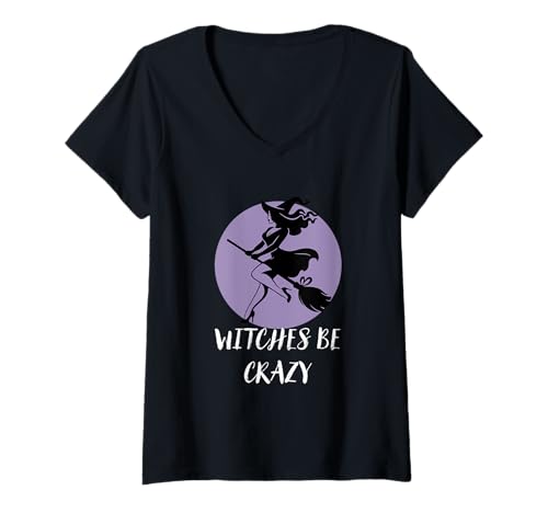 Damen Hexen Sei verrückt Lustige Hexe T-Shirt mit V-Ausschnitt Damen Hexen Sei verrückt Lustige Hexe T-Shirt mit V-Ausschnitt von Hold My Broom