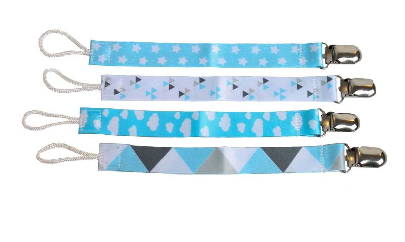 Set Von 4 Blue, White Und Gray Hold Me Close Pacifier Clips, Binky Clips Boys Clifier von HoldMeCloseNursing