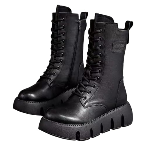 Holdes Kampfstiefel für Damen,Schnürstiefel mit seitlichen Reißverschlüssen | Modische Stiefel mit verdicktem, warmem Plüsch, Wintergeschenk für Familienfreunde von Holdes