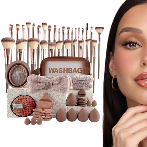 Holdes Make -up -Pinsel und Schwammset, Make -up -Pinsel und Schwämme | 56x Foundation Blush Concealer Pulver Applicator Kit,Make -up -Applikatoren mit Organizer -Beutel für Gesicht, Augen, Lippen, von Holdes