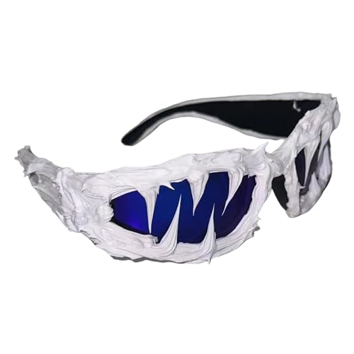 Holdes Y2K Sonnenbrille zum Umwickeln, UV400-Schutz, Tropfkleber, handgefertigte Sonnenbrille, coole trendige Mode, Augenbekleidung für Halloween-Partys, Cosplay, eisblau, Refer to description von Holdes