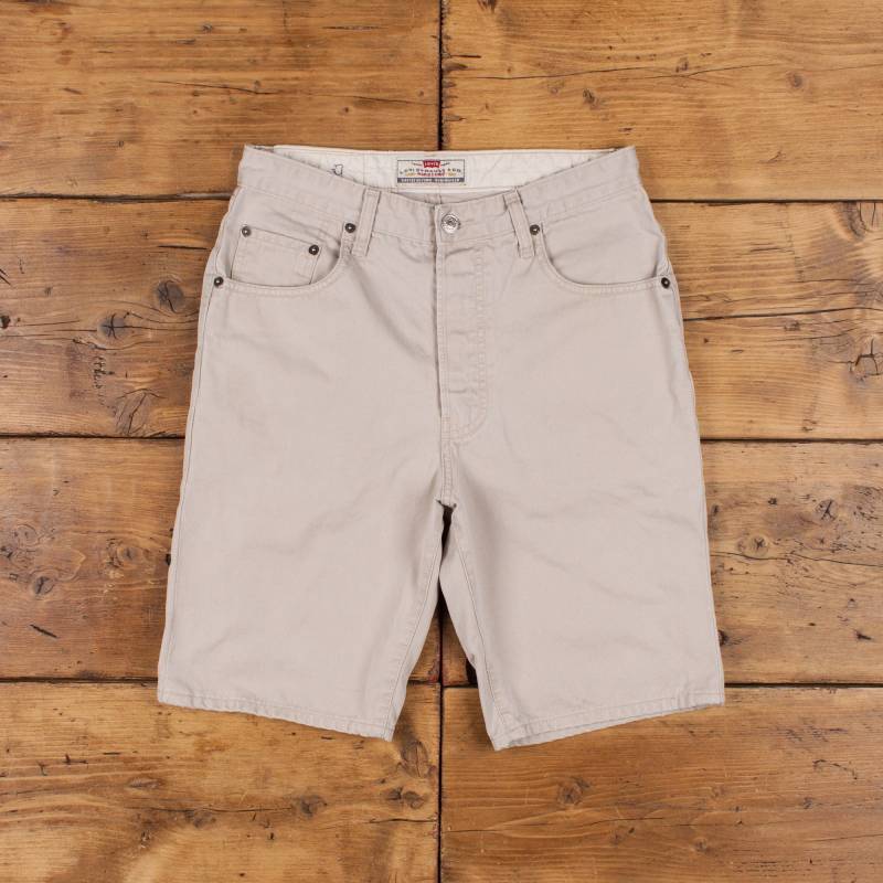 Vintage Levis Chino Shorts 29 Gerades Bein 476 Black Tab Beige Baumwolle R29340 von Holdwest