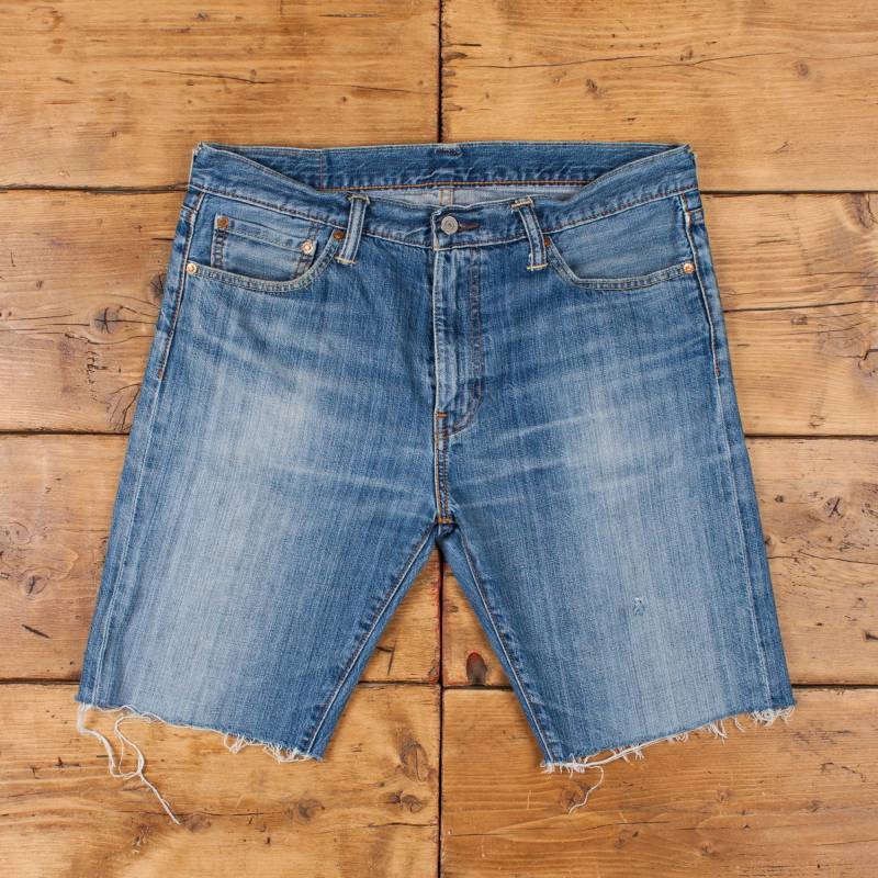 Vintage Levis Denim Shorts 36 Raw Hemd 505 Red Tab Faded Dark Blue Jean R31612 von Holdwest