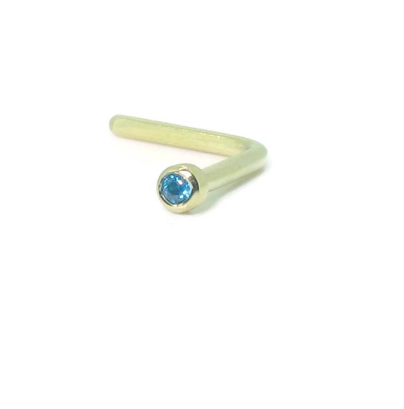 1mm Blau Cz Handgemachte Echte 9Ct Gelb Gold Schweizer Nase Ohrstecker Stift Ring Knochen 20G von HoleyNoses