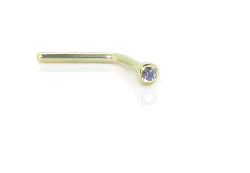1mm Lila Cz Handgemachte Echte 9 Karat Gelbgold Schweizer Schnitt Kristall Nase Ohrstecker Stift Ring Knochen 20G von HoleyNoses