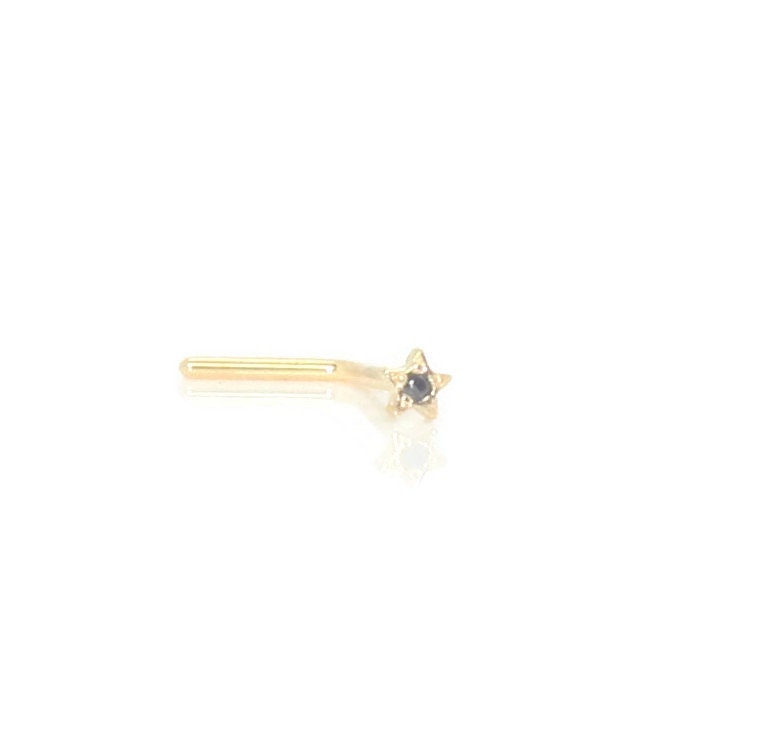 Handgemachte Echte Gold Nase Stud - 18 Karat Gelbgold Star Ring Pin Knochen Schwarz Zirkonia von HoleyNoses