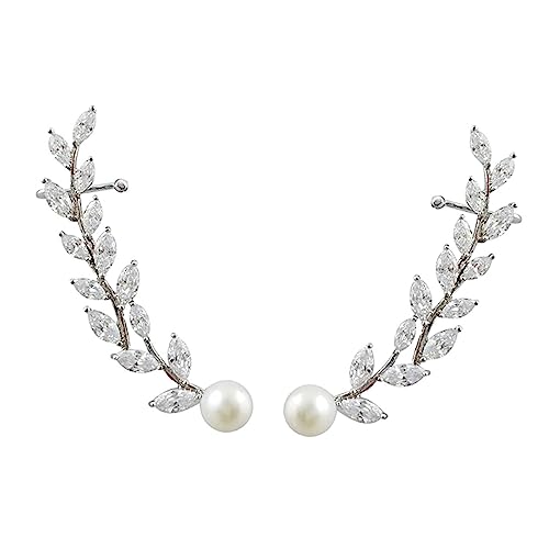 1 Paar Crawler Ohrringe Form von Blättern Zirkonia Ohrklemmen für Damen Hypoallergen Leicht Komfortabel von Holibanna