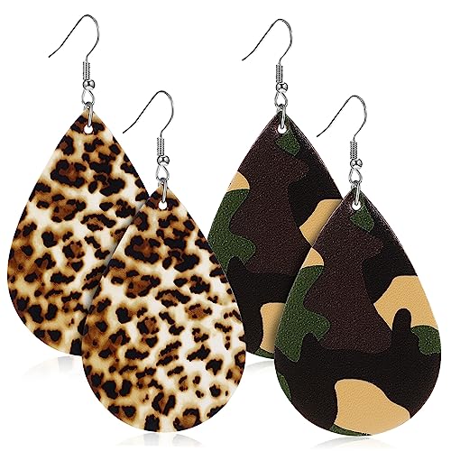 Holibanna 2paar Damenohrringe Leopardenmuster Ohrhänger Tropfenohrringe Retro-design Modische Ohrringe Für Frauen Und Mädchen Camouflage-muster Baumelnde Tropfenohrringe von Holibanna