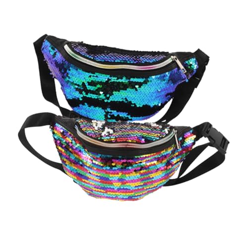 2Stücke Meerjungfrau Pailletten Taillenbeutel für Frauen Verstellbare Umhängetasche für Handy Geldbörse Schlüssel Glitzer Gürtelbeutel im Freien Stylisch Praktisch von Holibanna