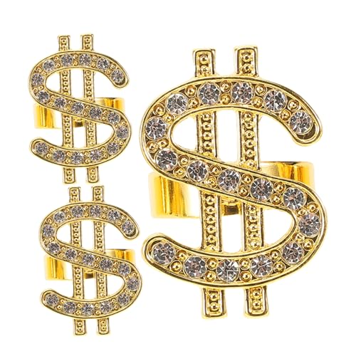Holibanna Herren Ring Mit Dollarzeichen 3 Stück Goldfarbener Modeschmuck Maskerade Dekor Partyzubehör Für Hip Hop Kostüme von Holibanna