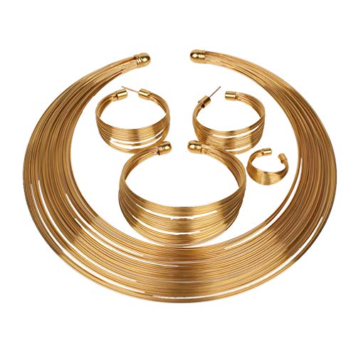 4PCS Afrikanischen Nationalen Stil Bib Halskette Handgemachte Choker Halskette Ohrringe Armband Ring Schmuck- Set für von Holibanna