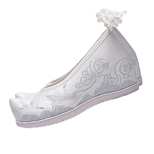 Holibanna 1 Paar Bestickte Stoffschuhe Hanfu-Schuhe Frauen Pumpt Stoff Klassische Tanzen Bestickte Weiß Damen Studenten Obermaterial: Stoff Staatsangehörigkeit von Holibanna