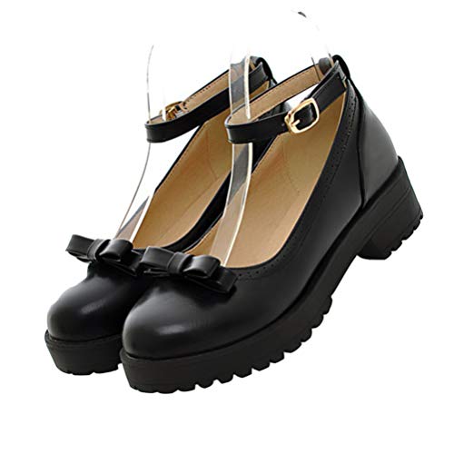 Holibanna 1 Paar Frauen Schuhe Frühling Sommer Schuhe Retro Leder Bogen Schnalle Riemen Runde Zehen Freizeitschuhe von Holibanna