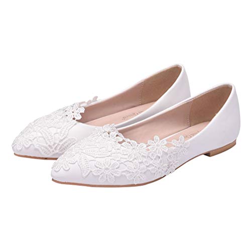 Holibanna 1 Paar Hochzeitsschuhe Modische Schuhe Mary Janes Ballerinas Aus Spitze Mittelalterliches Kleid Pantoletten Für Frauen Wohnungen Leichte Schuhe Damen Weiß Flauschige Obere:pu von Holibanna