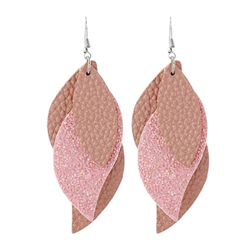 Holibanna 1 Paar Leder Geschichteten Blatt Ohrring Pailletten Teardrop Ohr Baumler Handgemachte Glitter Drop Ohrring Party Sommer Ohrschmuck für Frauen Mädchen Damen (Rosa) von Holibanna