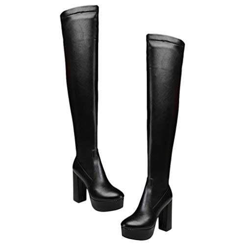 Holibanna 1 Paar Overknee-stiefel Für Damen Stiefel Mit Plateauabsatz Und Klobigem Absatz Schwarze Wildlederstiefeletten Halloween Overknee-high Heels Sohlenmaterial: Gummi Hacke Verdicken von Holibanna