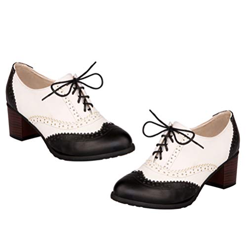 Holibanna 1 Paar Schuhe Mit Hohem Absatz Für Frauen Mit Tiefem Mund Vintage Brogue-Schuhe Aus Pu-Leder Stiefeletten Mit Mittlerem Absatz Pumps Fräulein Oxford Innen: Pu Klassisch von Holibanna