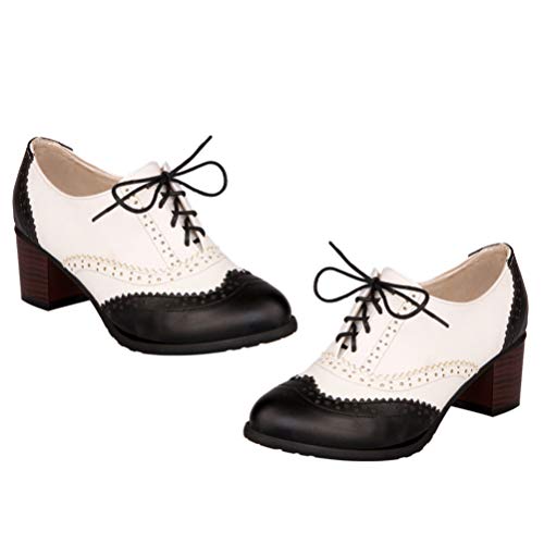 Holibanna 1 Paar Oxford High Heel Schuhe Pu Vintage Oxfords Flügelspitze Schnürblock Mid Heel Pumps Schuhe Retro Round Toe Schuh von Holibanna