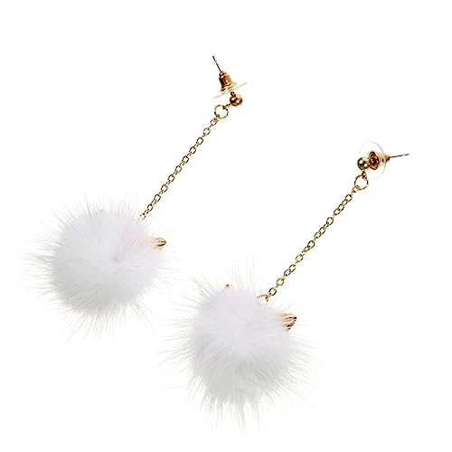 Holibanna 1 Paar Pelzknäuel-ohrringe Künstliche Ohrringe Ohrhänger Fuzzy-ohrringe Für Den Winter Pom Pom Ohrringe Pompom Ohrringe Fräulein Haarball Silberne Nadeln Weiß Lange Ohrringe von Holibanna