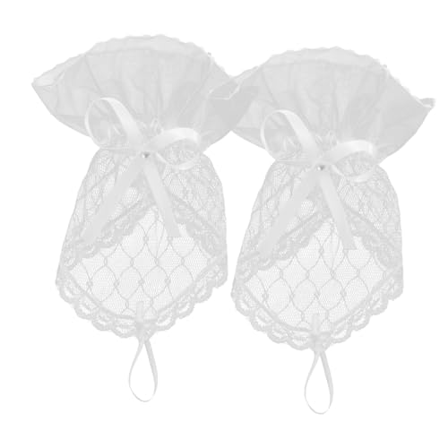 Holibanna 1 Paar Spitzenhandschuhe Bogen Ärmel Greifer Damen Brosche Zange Spitzenmanschette Tanzhandschuhe Hochzeitsaccessoires Damen-Handgelenkhandschuhe Rüschenhandschuhe Mesh-Ärmel Weiß von Holibanna