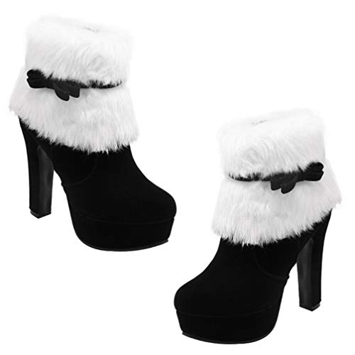 Holibanna Weihnachtsschuhe Weihnachten Winter Kurzer Stiefel Absätze Für Frauen Klobiger Absatz Pelzige Stiefelette Weihnachtsmann-schuhe Für Damen Pelzstiefel Wildleder- Behaart Fräulein von Holibanna