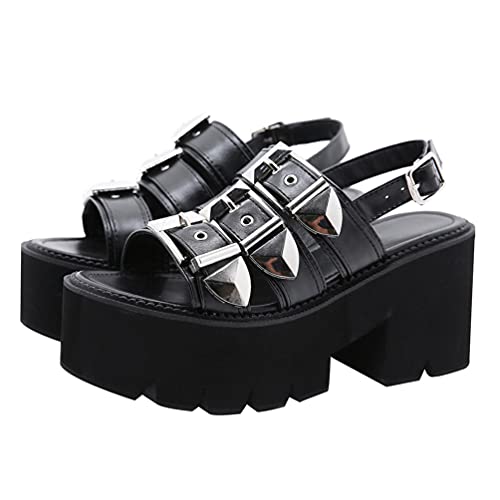 Holibanna Womens Schwarz Plattform Sandalen Casual Chunky Ferse Peep Toe Damen Punk Sandalen Sommer Schuhe (numeric_38, numeric) von Holibanna