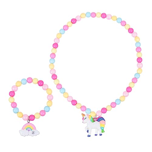 Holibanna 1 Satz 2st Einhorn-halskette Kind Einhorn Schmuck Set Anzug Für Kinder Cartoon Einhorn Halskette Perlenkette Muschelkette Kunststoffarmband Karikatur Plastik Korn von Holibanna