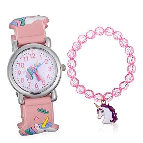 Holibanna Einhorn-kinderuhr Mit Flexiblem Armband Und Bettelarmband Für Mädchen Arabische Ziffern Leuchtende Farben Für Kleinkinder Und Studenten von Holibanna