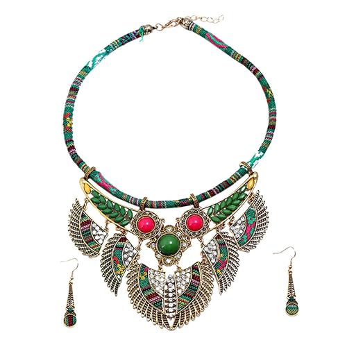 Holibanna 1 Satz Bohemian Schmuckset für Damen Ethno Stil Halskette und Ohrringe Grünes Perlen Design für Hochzeiten und Partys von Holibanna