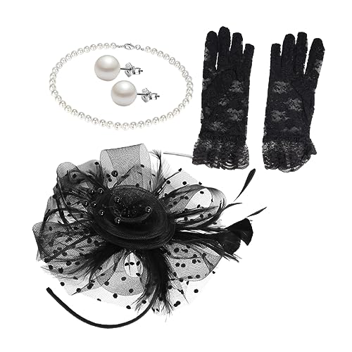 Holibanna 1 Satz Cocktailparty-hut Netzfaszinator Blumenspitzenhandschuhe Fascinator Stirnband Kopfbedeckungen Für Teepartys Schleier Für Bräute Damen Kurze Handschuhe Spitze Halloween von Holibanna