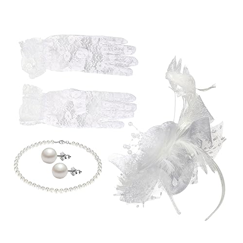 Holibanna 1satz Vintage Fascinator Set Mit Netz-hut Und Kurzen Spitzenhandschuhen Für Damen Eleganter Kopfschmuck Für Teepartys Und Besondere Anlässe Mit Perlenohrringen Und Passendem von Holibanna