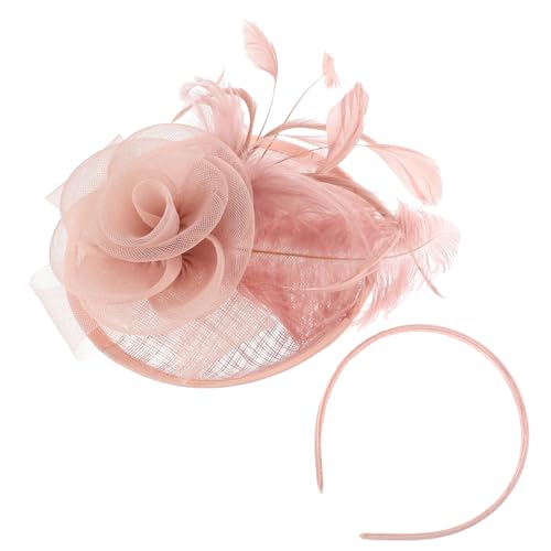 Holibanna 1 Satz Haardekore Hochzeit Hüte Bass Rand Sonne Flapper-Accessoires für Frauen Haarfascinatoren für Frauen Braut Kopfbedeckung Stirnband Fascinator-Hut Feder Rosa von Holibanna