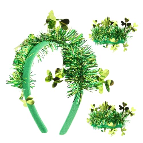 1 Satz Irische Festdekoration St. Patrick Haarteil Kobold-stirnband Grüne Kleeblatt-armbänder Irische Kleeblatt-armbänder Grün Glitzerndes Haarband Plastik Geschenk Bilden von Holibanna