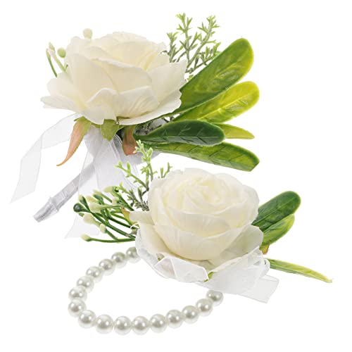 Holibanna 1satz Braut Handgelenk Corsage Mit Perlen Teiliges Für Hochzeit Und Abschlussball Künstliche Blumenarmbänder Für Bräutigam Und Brautjungfern Eleganter Hochzeitsdekor von Holibanna