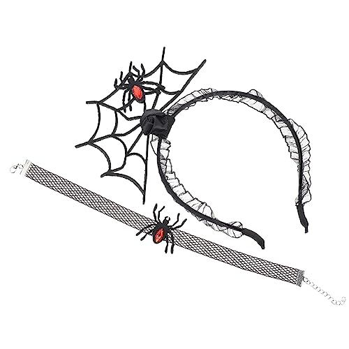 Holibanna 1 Satz Stirnband-halskring-set Cosplay-spinnen-stirnband Halloween-spinnenhaar Spinnen-stirnband Aus Spitze Halloween-choker-halskette Cosplay-zubehör Bilden Kleidung Kind Stoff von Holibanna