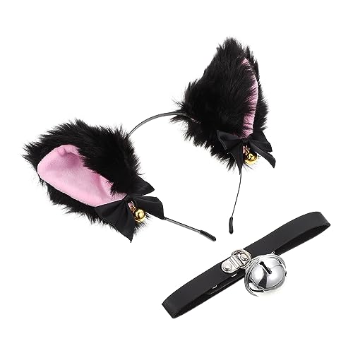 Holibanna 1 Satz Stirnband Mit Katzenohren Cosplay Katzenohren Kopfbedeckung Kostüm-haar-accessoires Kopfbedeckung Mit Katzenohren Punk-choker-halskette Fräulein Flauschige Unterwäsche Stoff von Holibanna