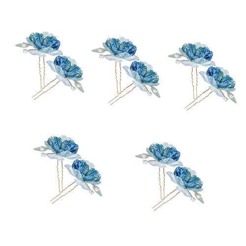 Holibanna 10 Stk Blaue Blumenhaargabel Braut Hochzeit Haarnadel Haarschmuck Für Teenager Retro-haarstab Hochzeit Haarspange Lolita-haarspange Chignon-nadel Perle Stoff Brötchen Fräulein von Holibanna