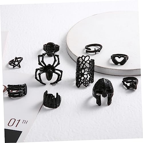 Holibanna 10 Stück Teiliges Verstellbares Halloween Ringset aus Hochwertiger Legierung mit Spinnen und Blumenmotiven Leicht Langlebig für Karneval Kostümparty Festival und Club von Holibanna