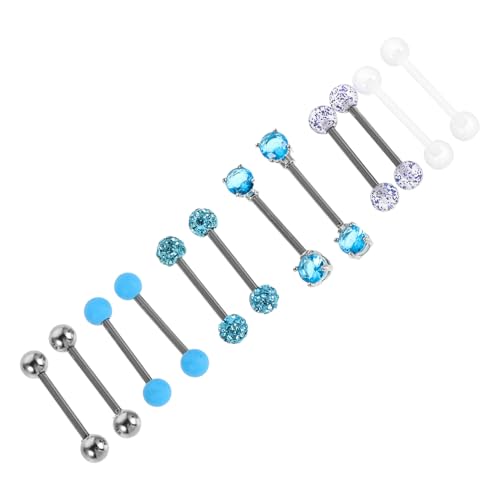 Holibanna 12 Stück Teiliges Zungenpiercing aus Edelstahl mit Kunststoff Perlen und Blauen Kristallakzenten Gerader Barbell Stab Hautfreundlich Leicht Unisex Körperschmuck für Damen und von Holibanna