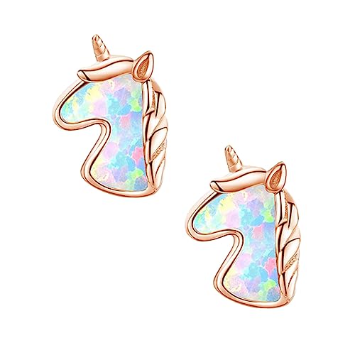 Holibanna Kreative Einhorn Ohrstecker für Mädchen Elegantes Design Farbige Opal Ohrschmuck Hypoallergen Vielseitig für Partys und Alltagskleidung von Holibanna