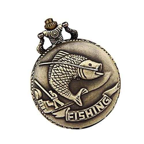 Holibanna Vintage Karpfen Taschenuhr Mit Antik Kette Quarz Uhr Aus Bronze Kreative Prägung Leicht Und Tragbar Für Herren Und Damen Für Angler von Holibanna